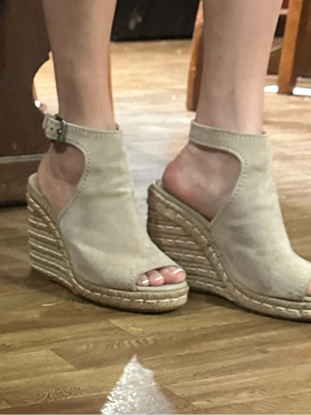 Prada Taupe Suede Open-Toe Espadrille Wedge Sandals